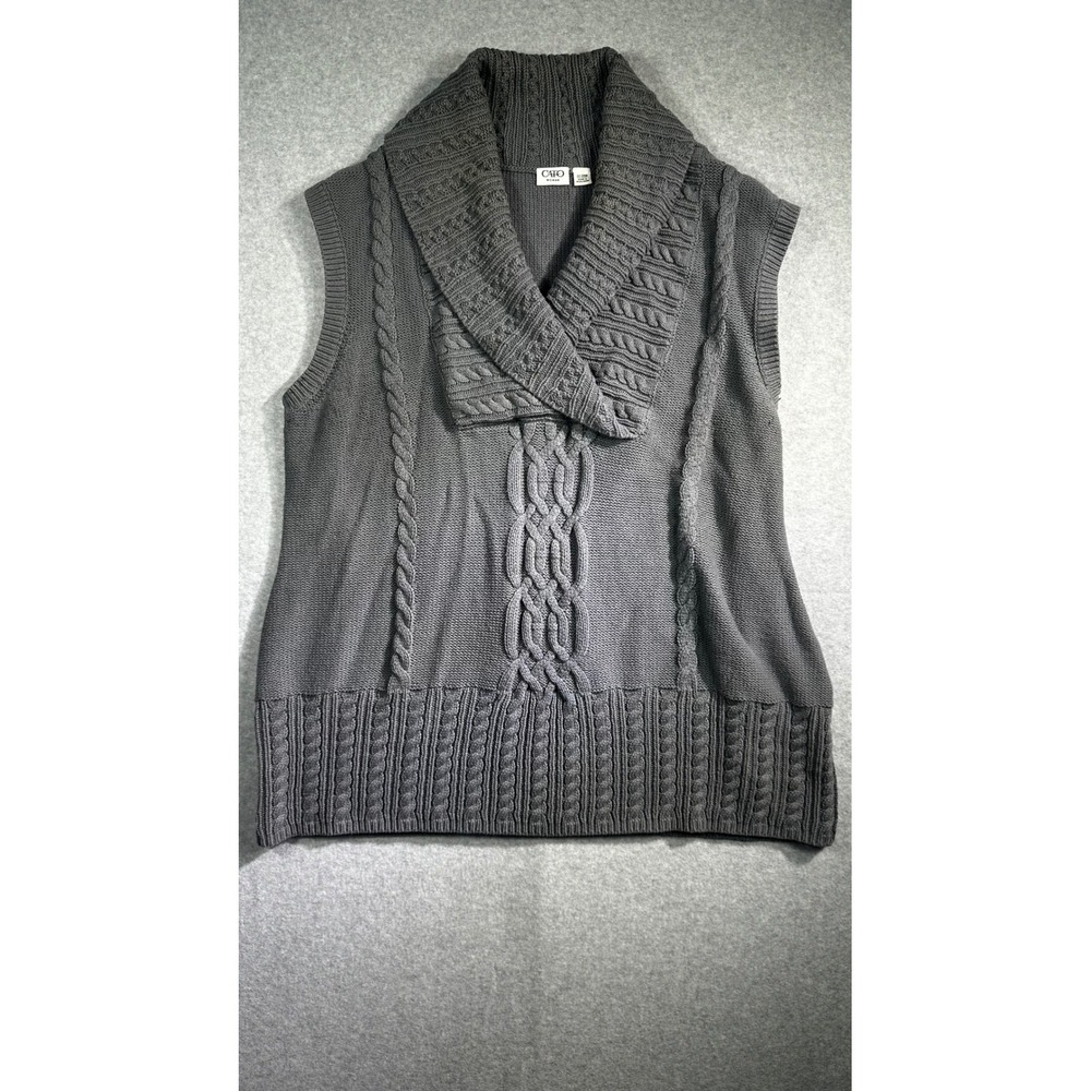 Cato Woman Gray Cable Knit Shawl Collar Sleeveless Sweater Vest Plus Size 22/24W